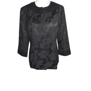 Chico‘s Women's 2‎ Black Floral Jacquard hook loop close lined 3/4 sleeve Blazer